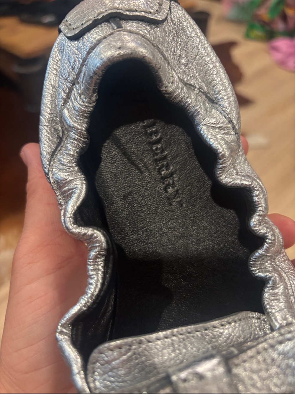 Burberry Metallic Silver Bow-Accent Ballet Flats - Picture 6 of 6